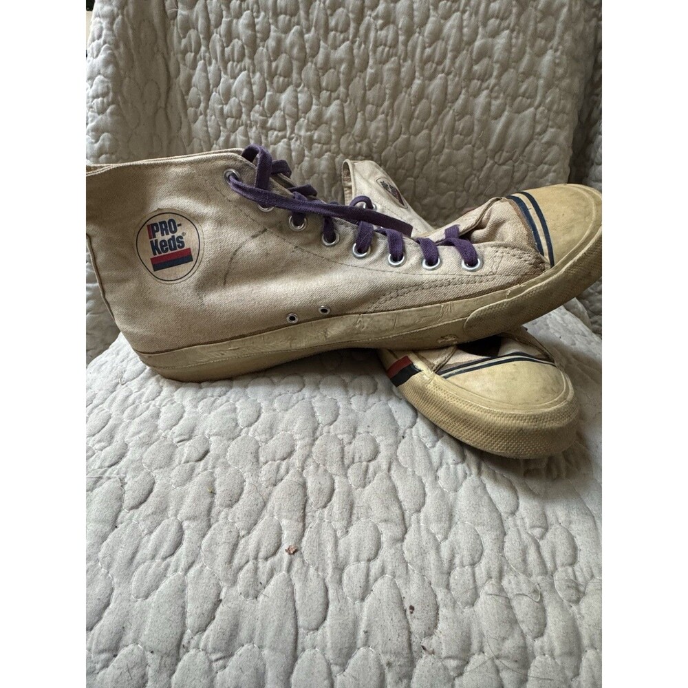 Vintage Pro-Keds High Top Basketball Shoes Off White Distressed 13” Outsole RARE